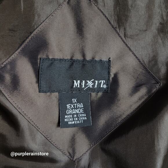 Vtg Y2K MIXIT Quilted Puffer Bomber Jacket Coat 1X Faux Fur Hood Brown Aviator - Picture 4 of 11